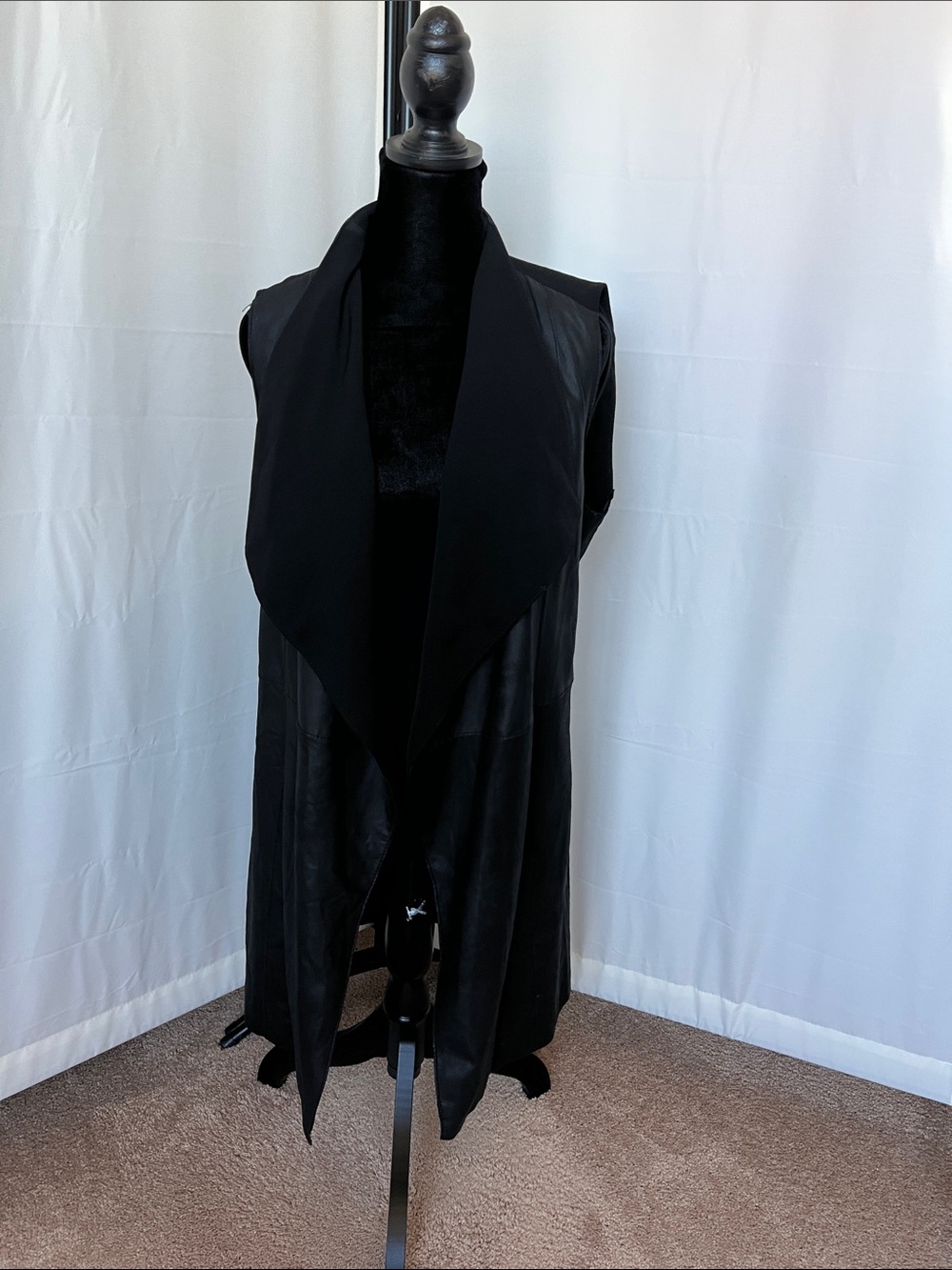 Vince Black Waterfall Draped Goat Leather-Front Sleeveless Vest